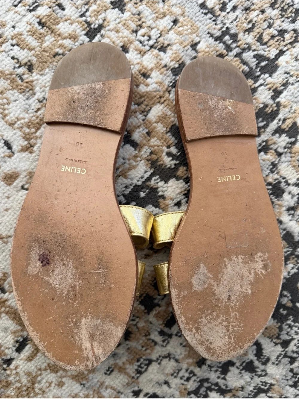 Celine Gold Triomphe Leather Slide Mule Sandals - Women's size 40 EUC